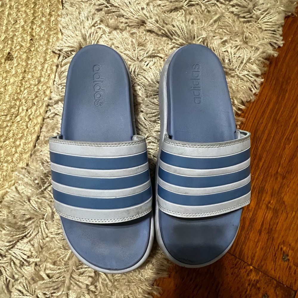 Adidas Adilette Striped Platform Blue Slides
